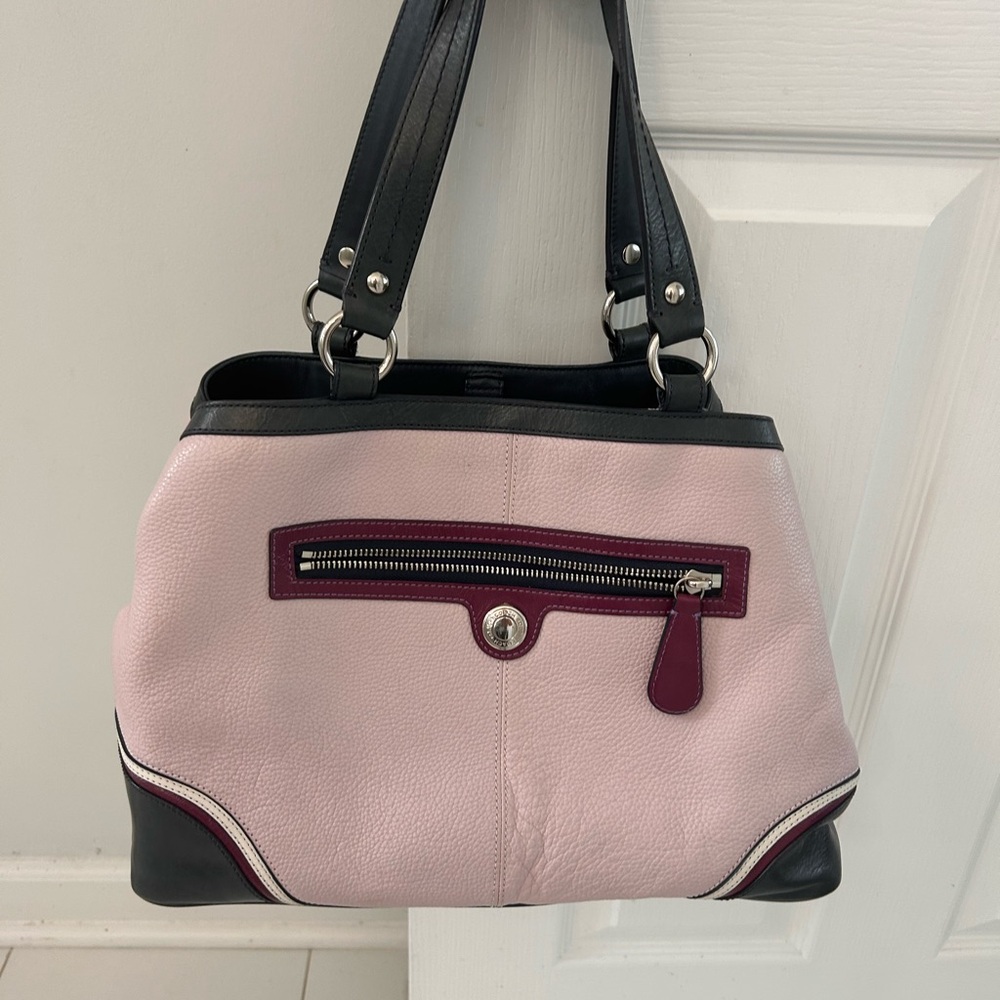 Coach light purple and Black Shoulder Bag with Leather Accents